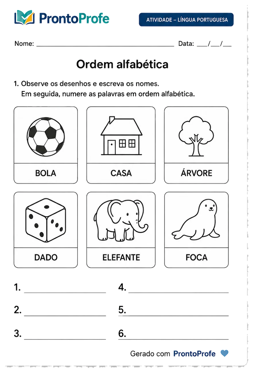 Atividade de ordem alfabética pronta para imprimir
